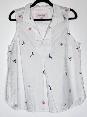 Tommy Bahama Sleeveless Shirt Large Seaside Party Tropical Lightweight Blouse